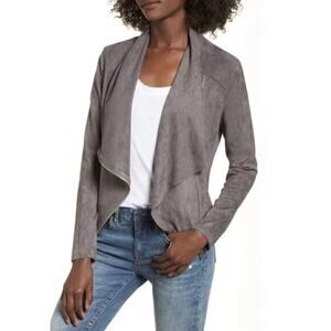 BLANKNYC Drape Front Faux Suede‎ Asymmetrical Zip Jacket Grey XS